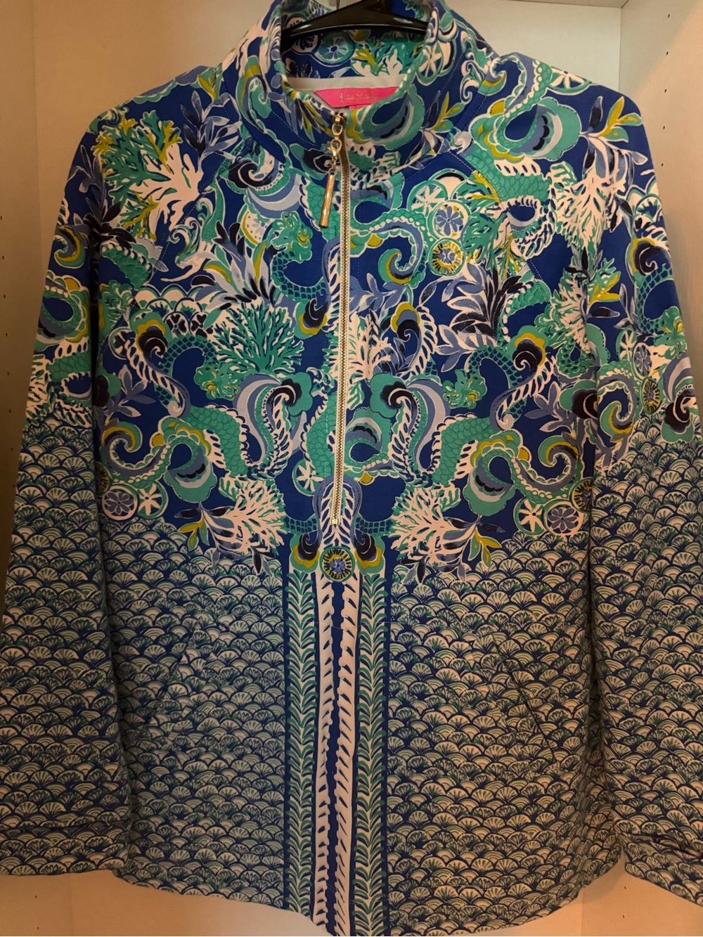 Lilly Pulitzer Blue Multi-Pattern Zip Bomber Jacket